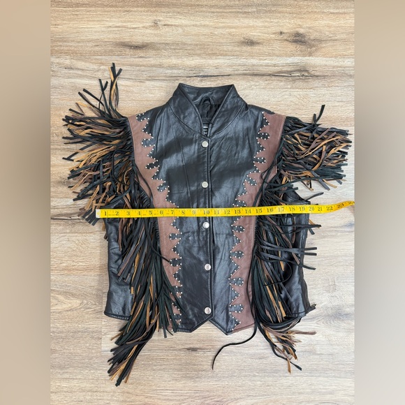 Diamond Supply Co Black and Brown Leather Jacket with Fringe western/ biker vest - Picture 7 of 8